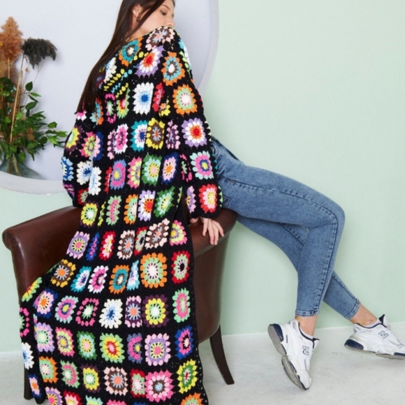 Crocheted Granny Square Cardigan Sweater xl xxl Homemade - Picture 3 of 10